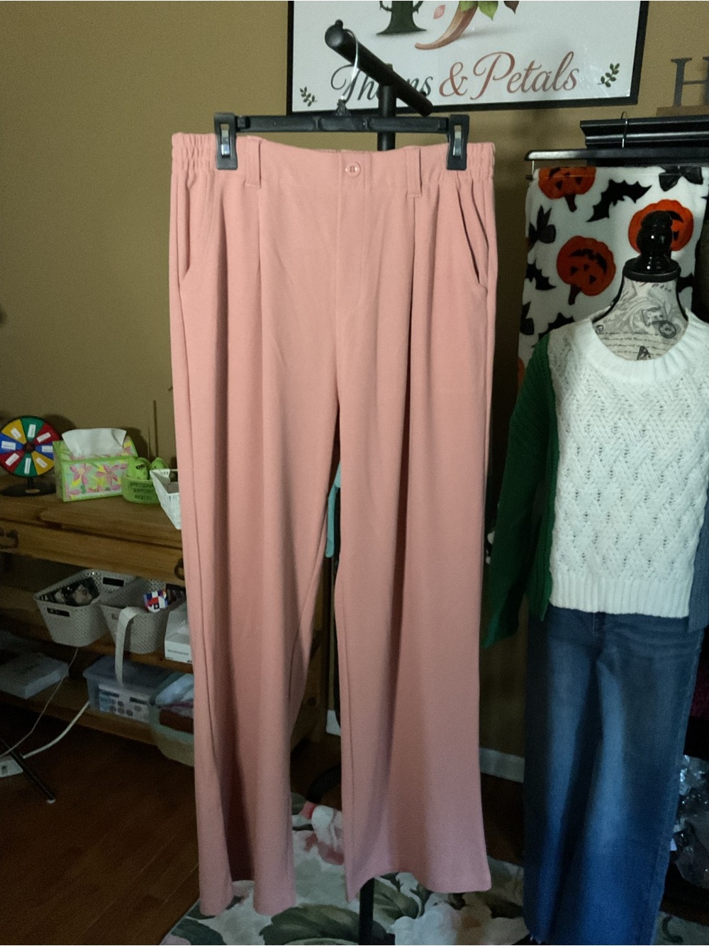 Amazon Dusty Rose Wide-Leg Pull-On Pants
